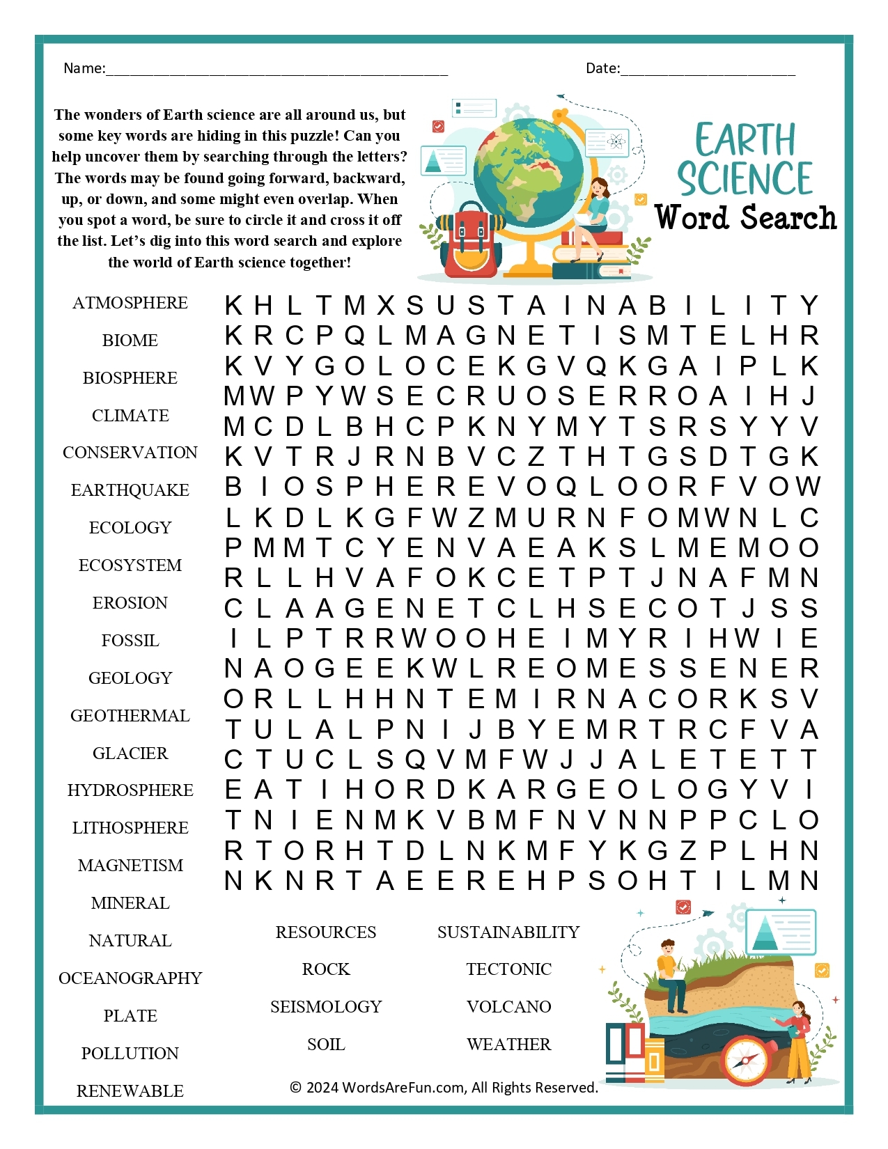 Earth Science Word Search Answers