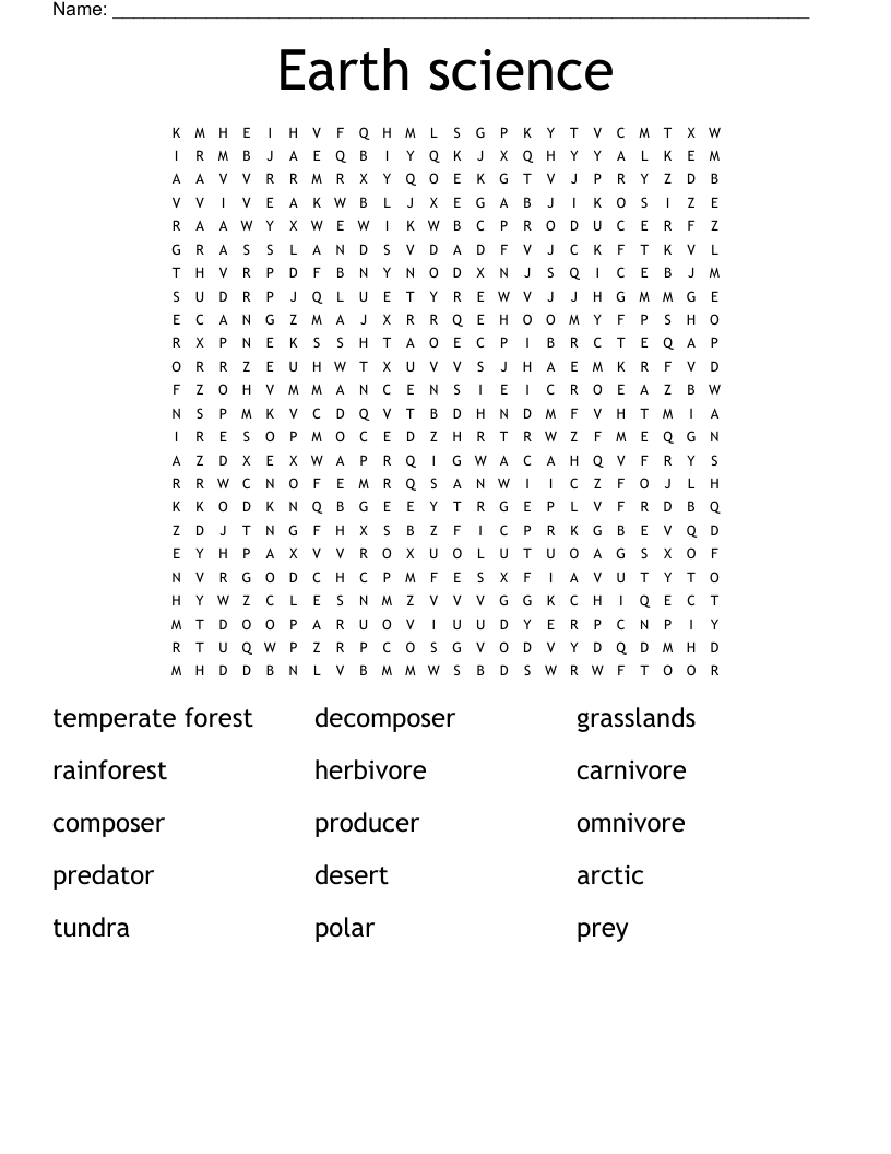 Earth Science Word Search WordMint