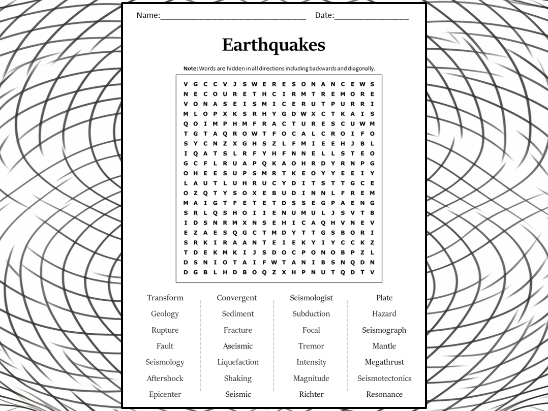 Earthquakes Word Search Puzzle Worksheet Activity Teaching Resources