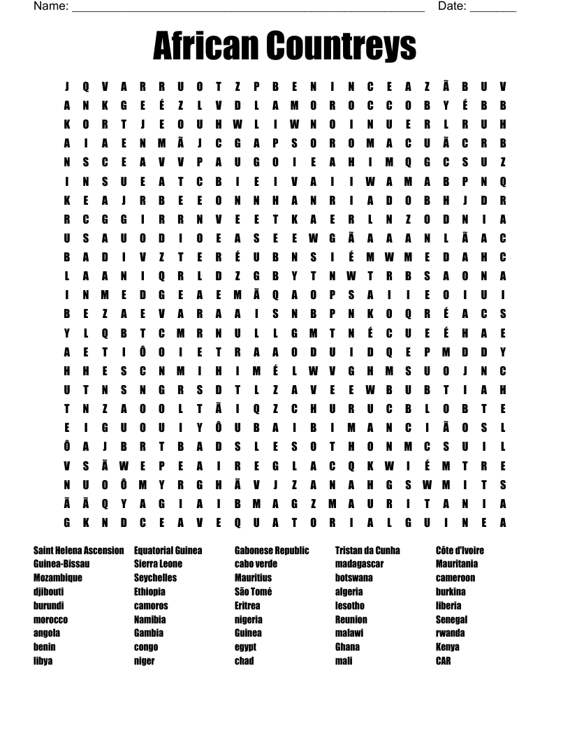 East Africa Word Search WordMint