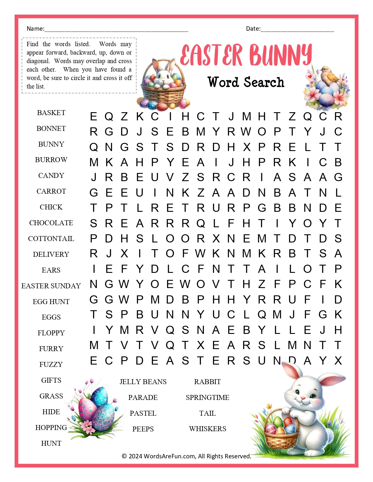 Kids Easter Word Search Printable