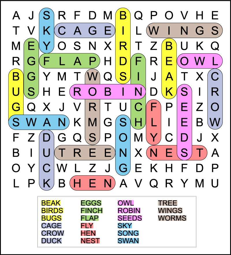 Easy Bird Word Search Tree Valley Academy