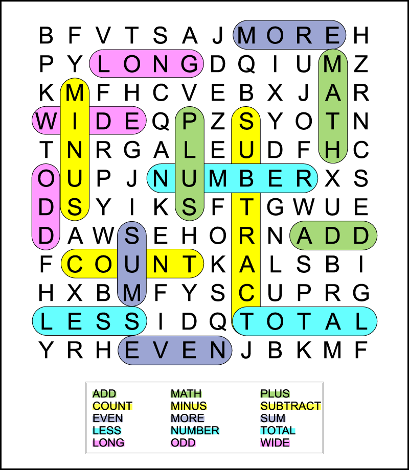 Easy Math Word Search For Kids Tree Valley Academy