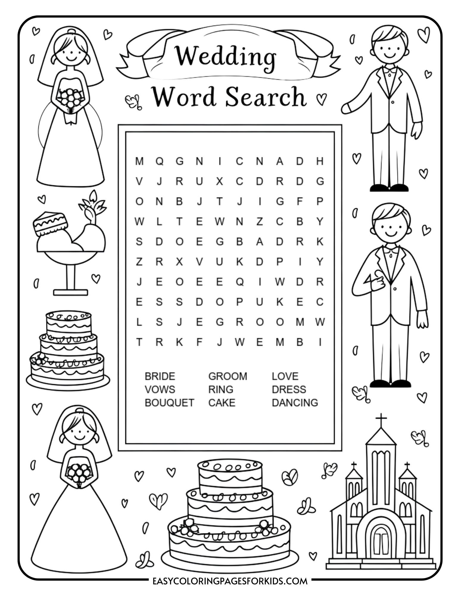 Wedding Word Search Printable