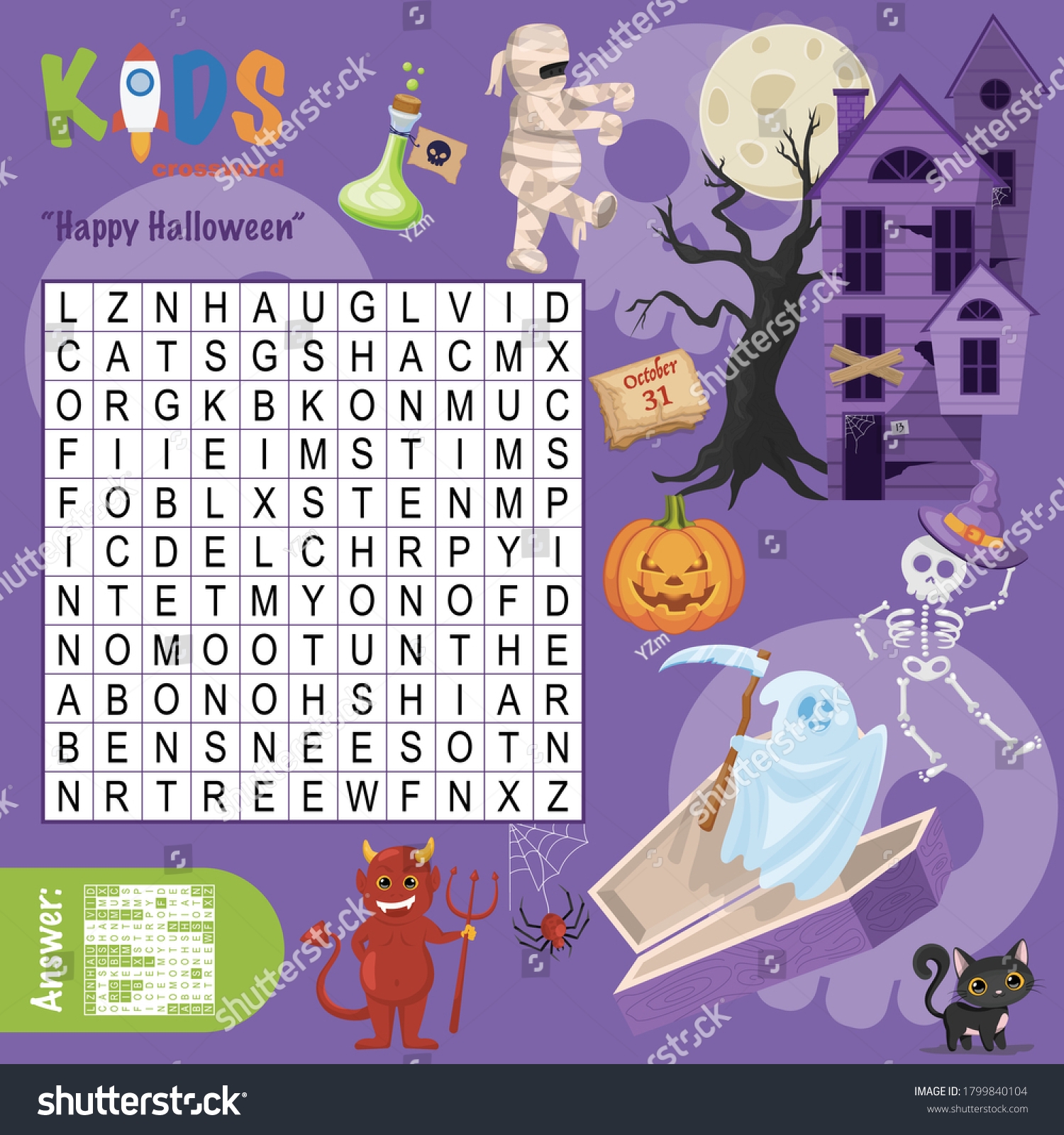 Easy Word Search Crossword Puzzle Happy Stock Vector Royalty Free 1799840104 Shutterstock