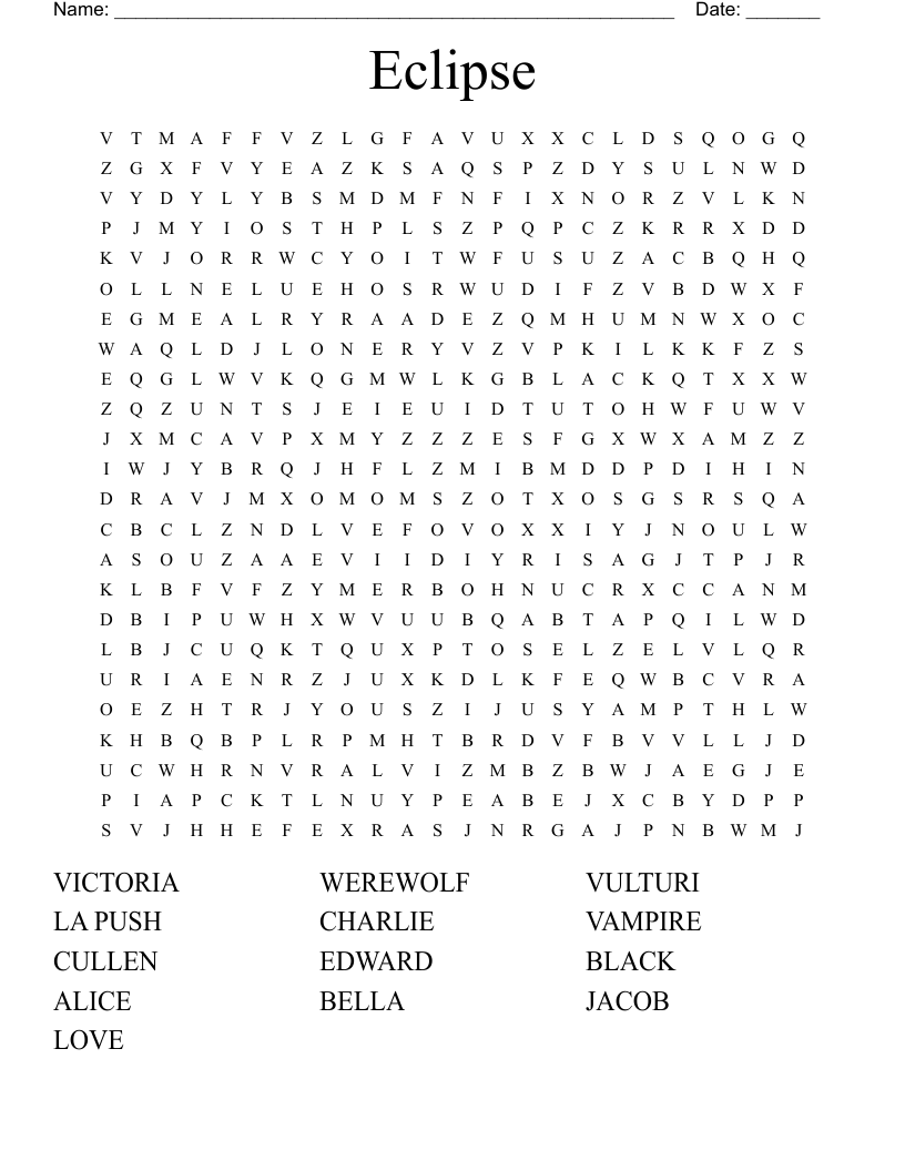 Eclipse Word Search WordMint