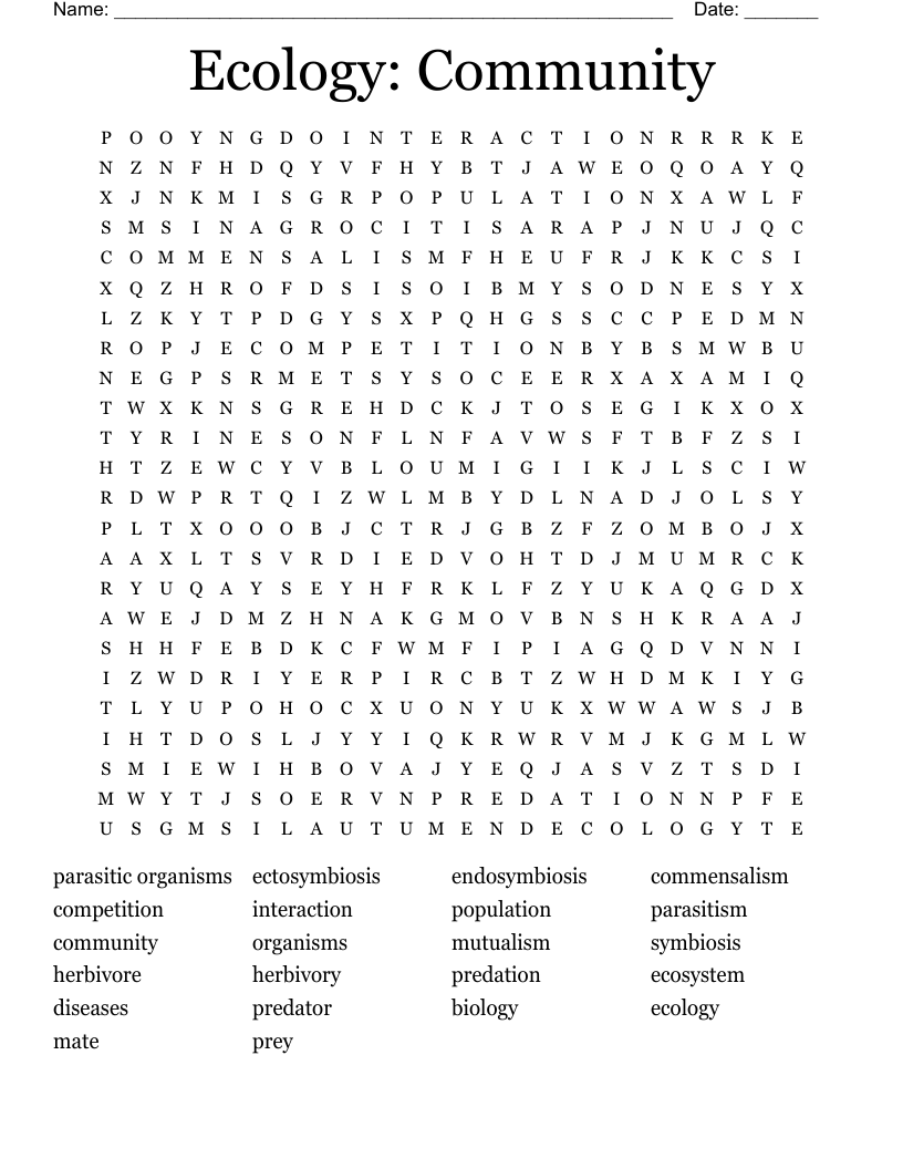 Ecology Community Word Search WordMint
