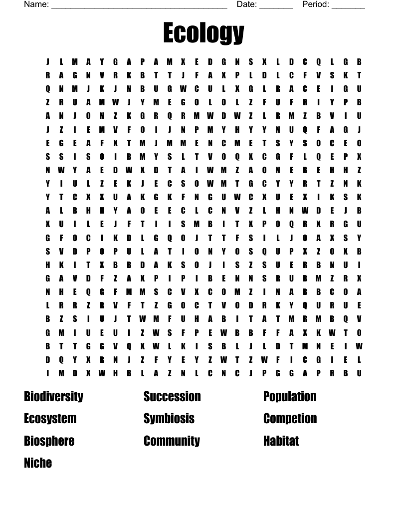 Ecology Word Search Printable