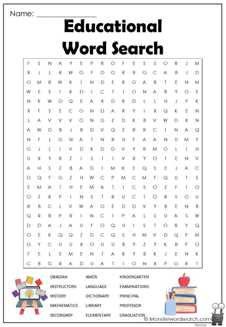 Educational Word Search Monster Word Search