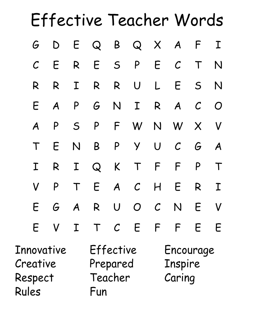Effective Teacher Words Word Search WordMint