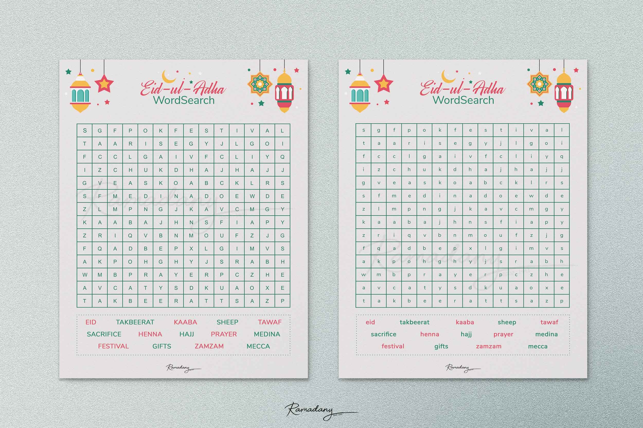 Eid ul Adha Kids Word Search Uppercase And Lowercase Printable Ramadany