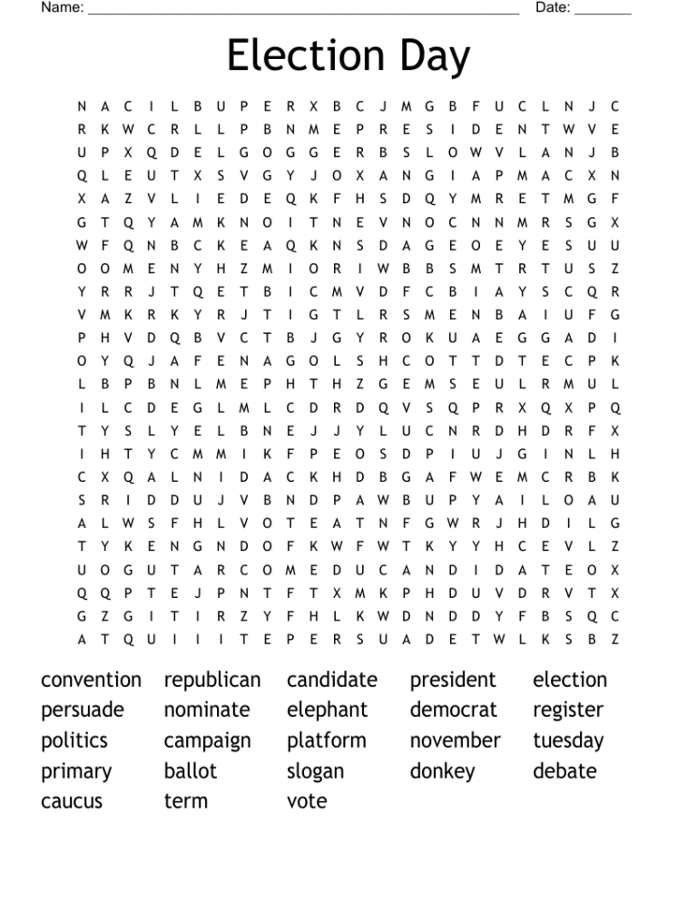 Election Day Word Search WordMint