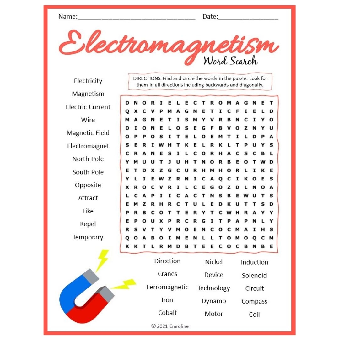 Electromagnetism Electromagnet Word Search Puzzle Science Game 