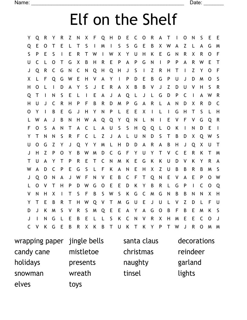 Elf On The Shelf Word Search WordMint