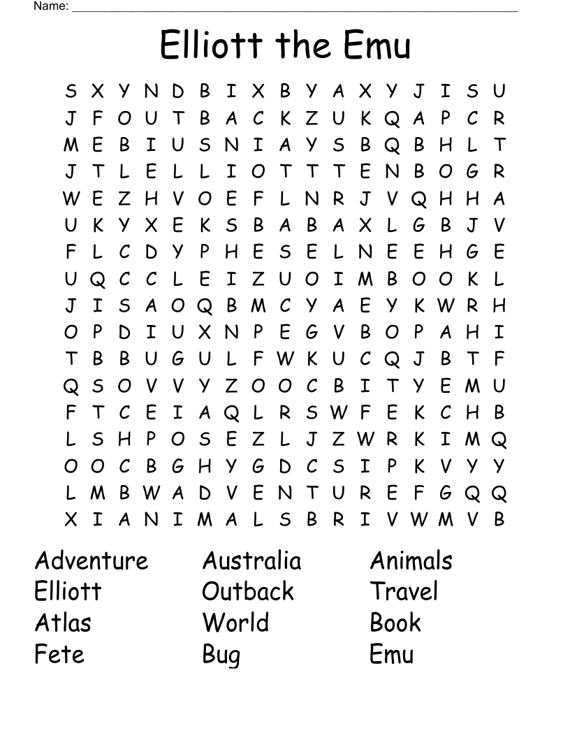 Elliott The Emu Word Search WordMint