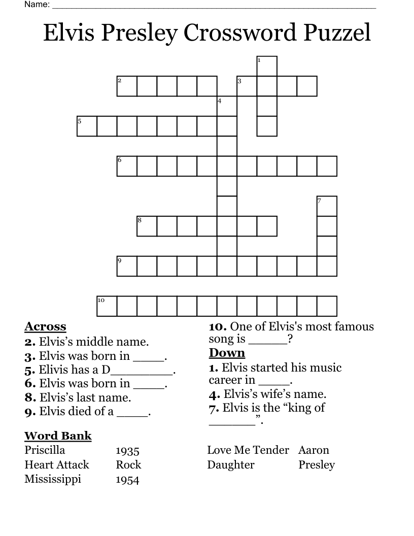 Free Printable Elvis Presley Word Search
