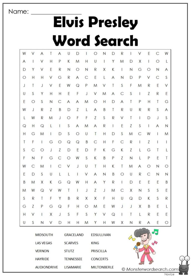 Elvis Presley Word Search Monster Word Search