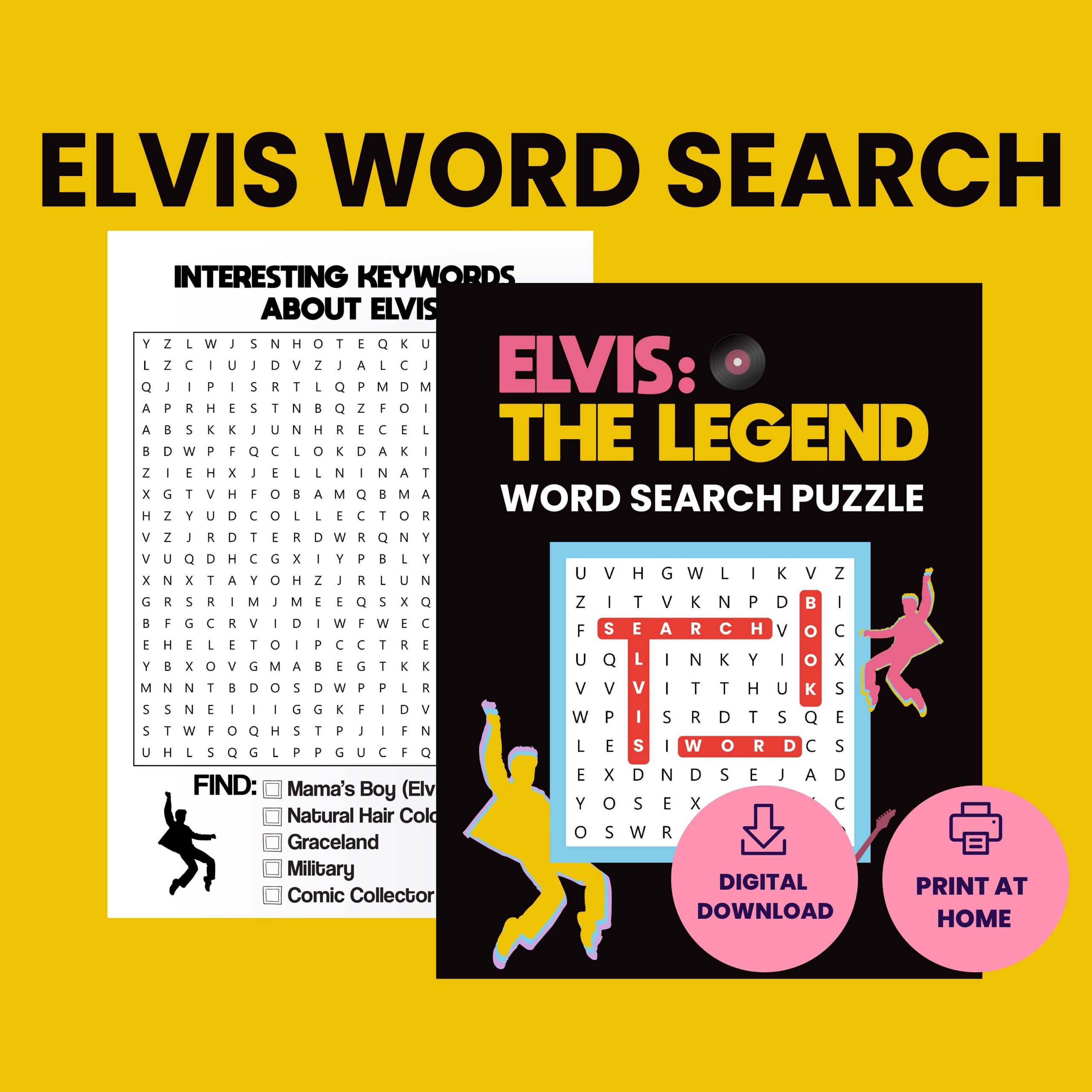 Elvis Presley Word Search U0026 Coloring Books Digital Printables Word Search Puzzles Fun Activity Rock N Roll Party Elvis Gifts Etsy