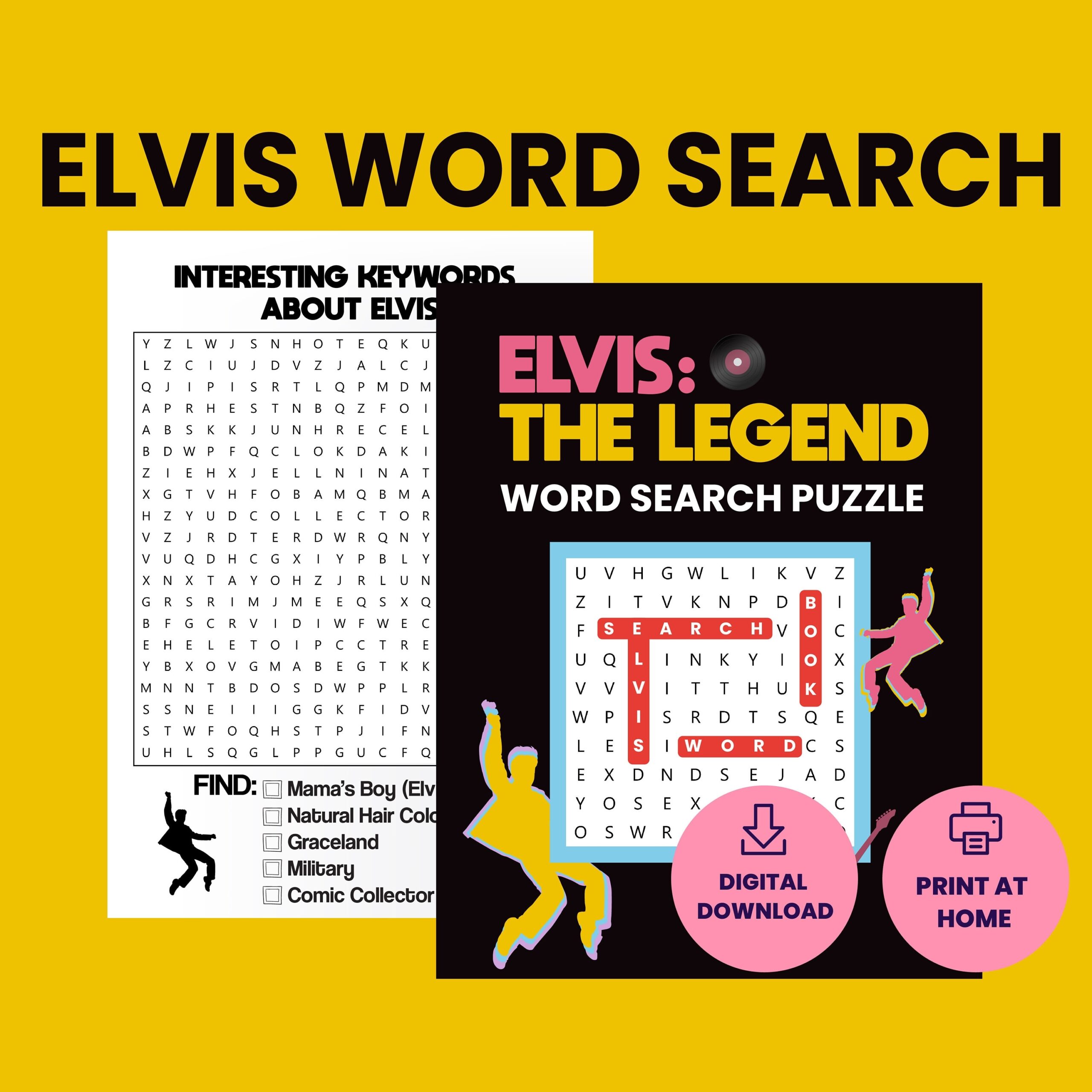 Elvis Presley Word Search U0026 Coloring Books Digital Printables Word Search Puzzles Fun Activity Rock N Roll Party Elvis Gifts Etsy UK