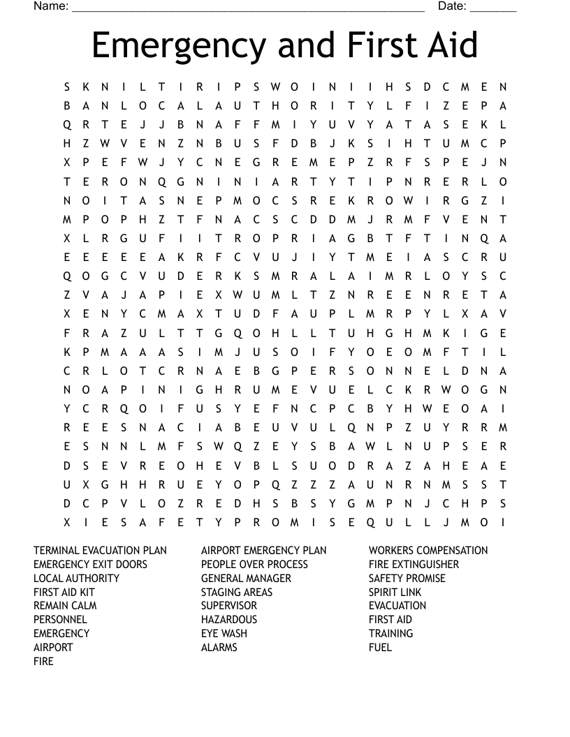 Emergency And First Aid Word Search WordMint