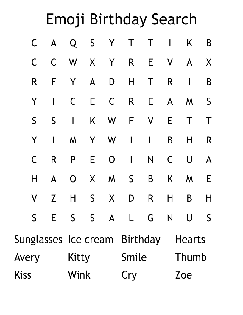 Emoji Birthday Search Word Search WordMint
