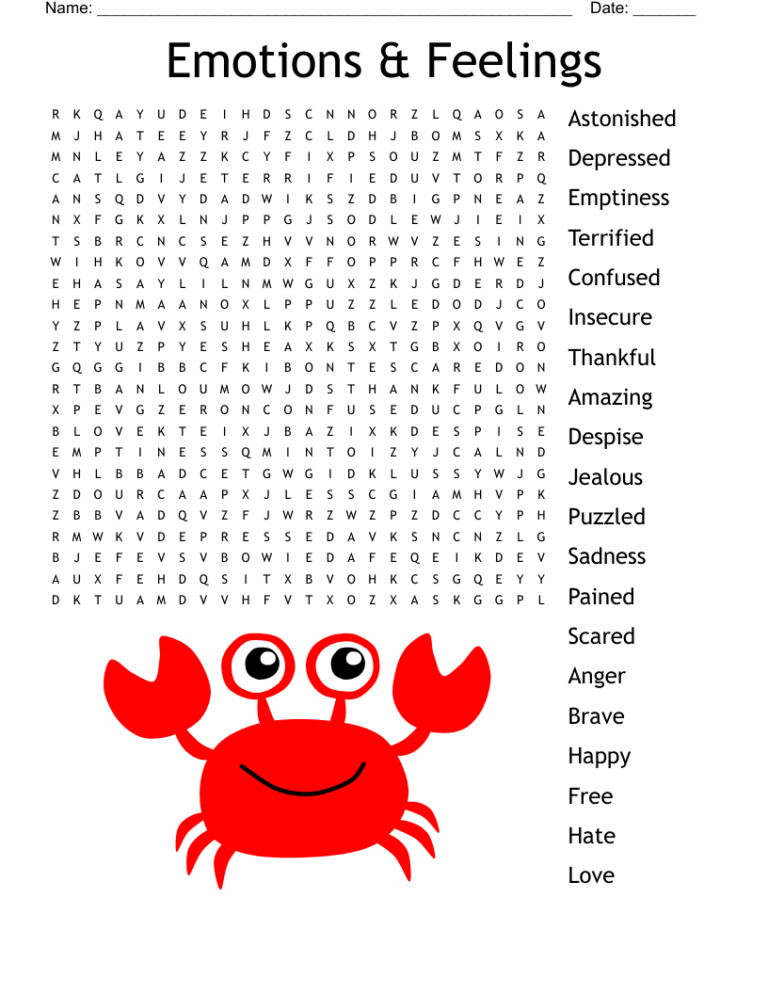 Emotions U0026 Feelings Word Search WordMint