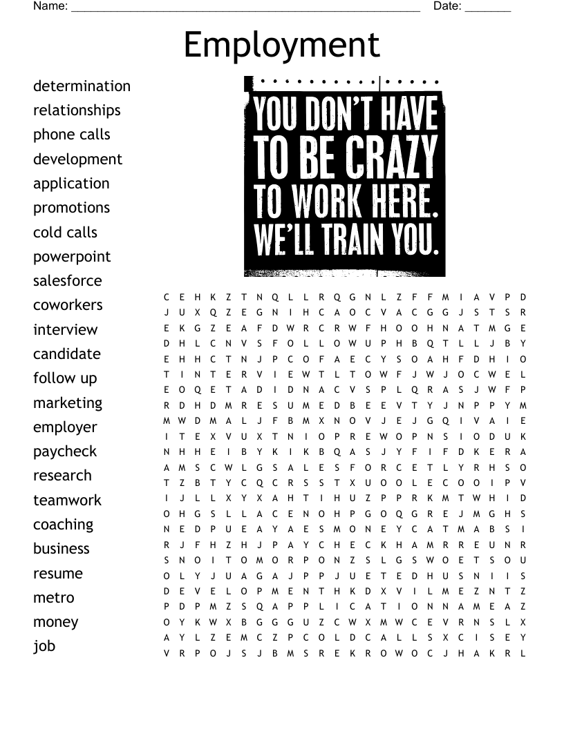 Employment Word Search WordMint