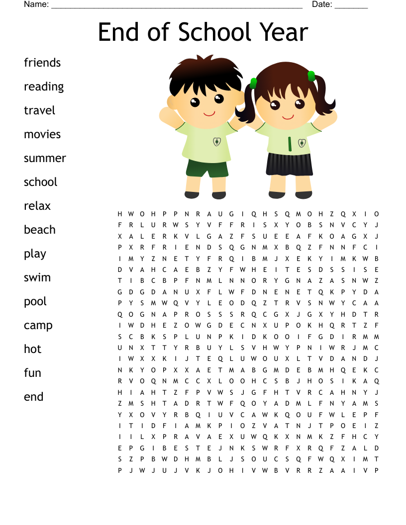 End Of School Year Word Search WordMint