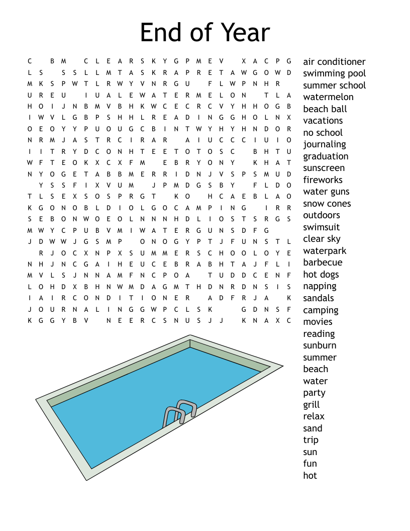 End Of The Year Word Search WordMint