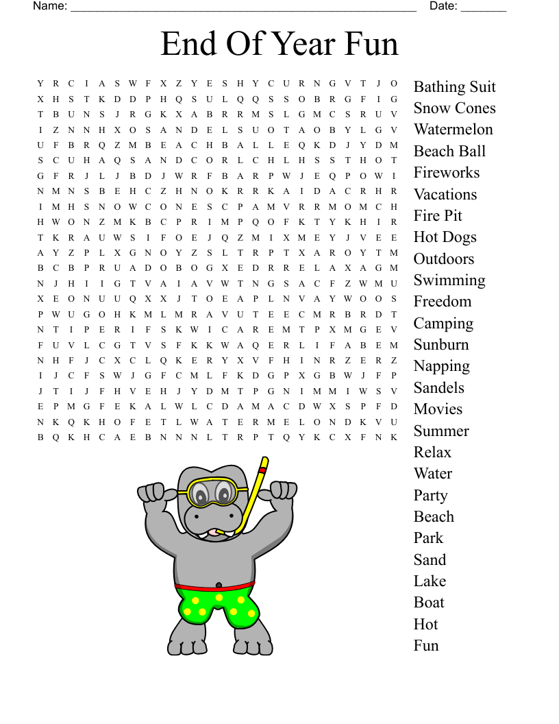 Printable End Of School Word Searches