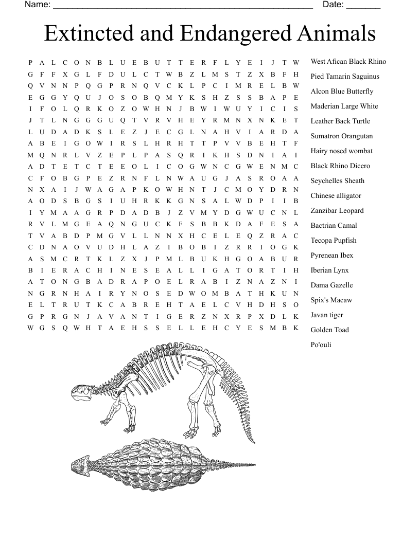 Endangered Species Word Search Printable