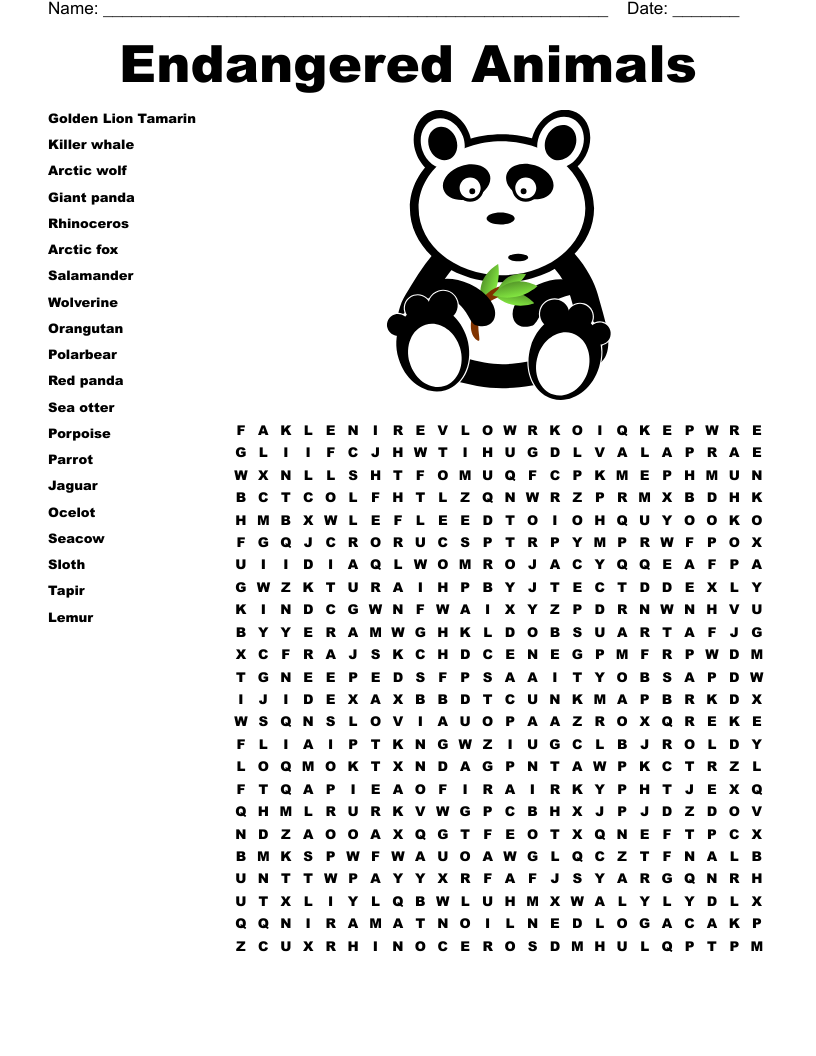 Endangered Animals Word Search WordMint