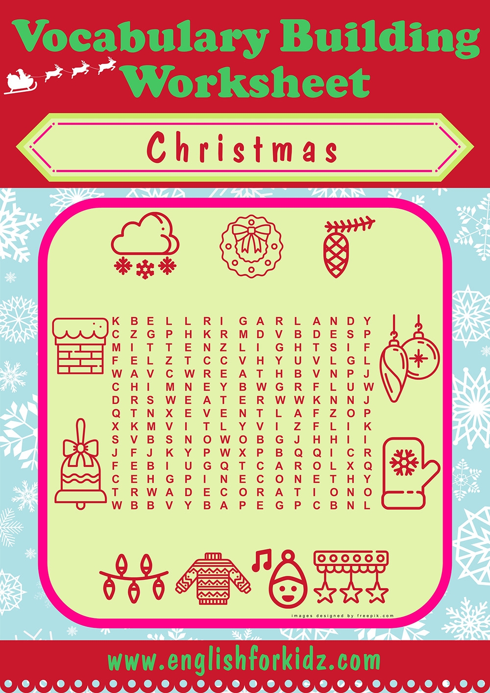 English For Kids Step By Step Christmas Word Search Worksheets