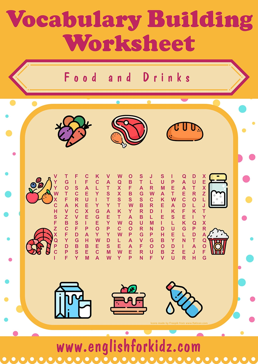 English For Kids Step By Step Food U0026 Drinks Word Search Puzzles