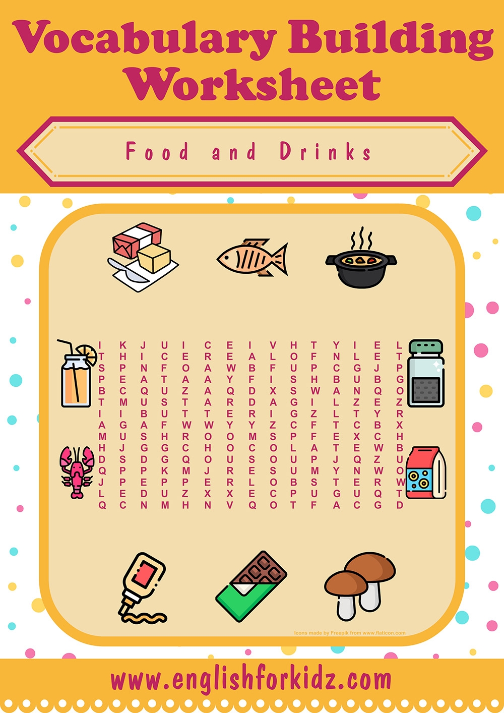 English For Kids Step By Step Food U0026 Drinks Word Search Puzzles