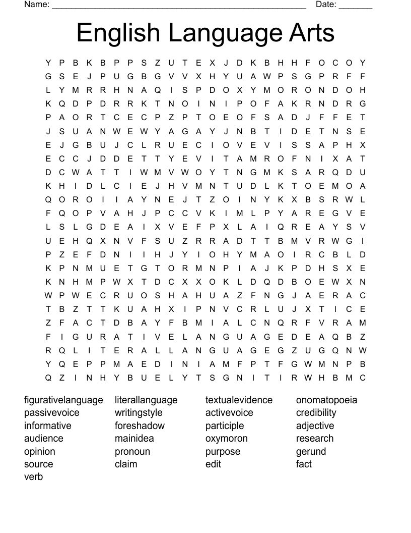 English Language Arts Word Search WordMint