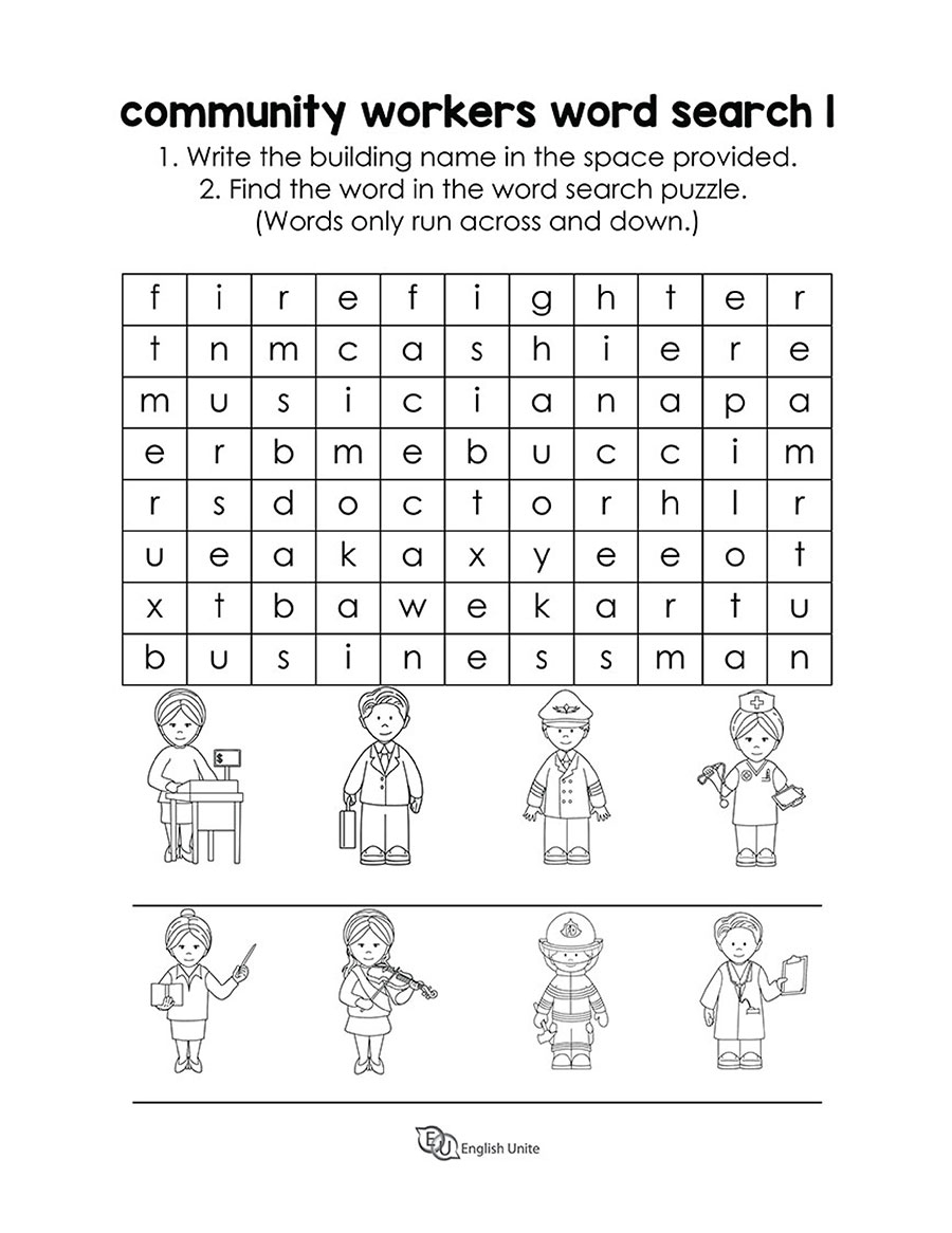 English Unite Community Workers Word Search Puzzle 1