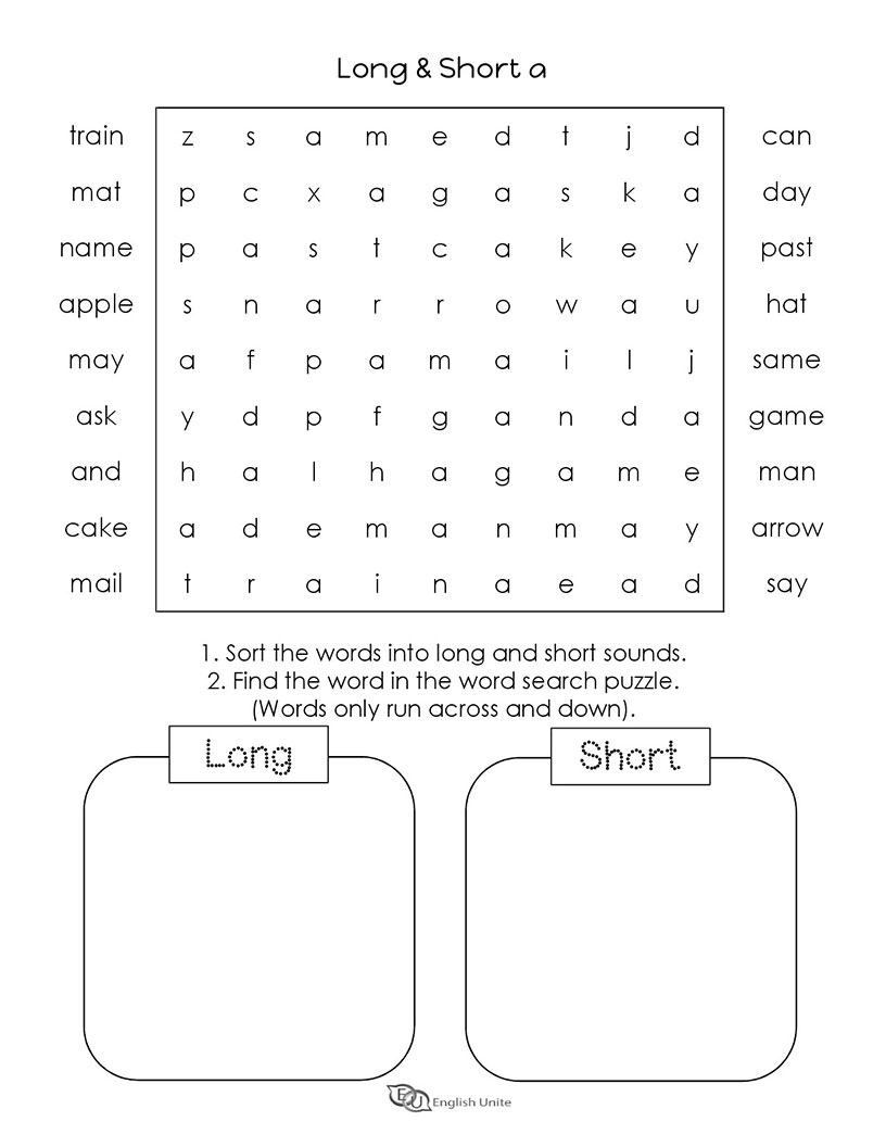 Free Printable Short Vowel Word Search