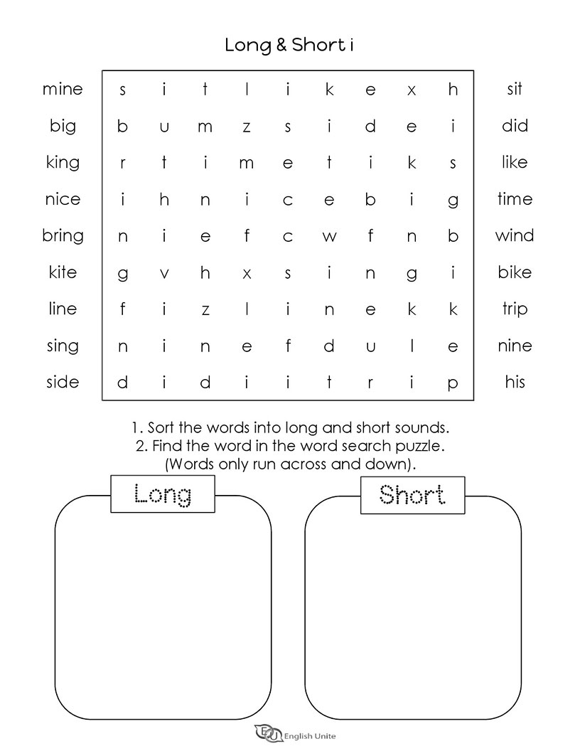English Unite Long And Short Vowels i Word Search Puzzle 3