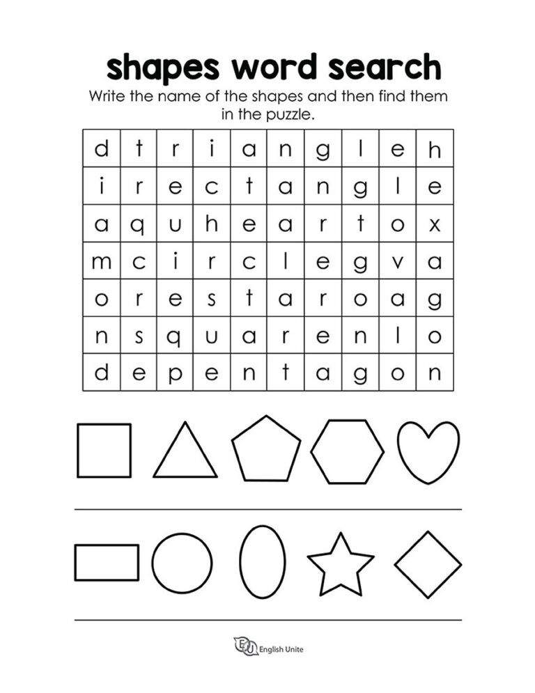 English Unite Shapes Word Search Puzzle