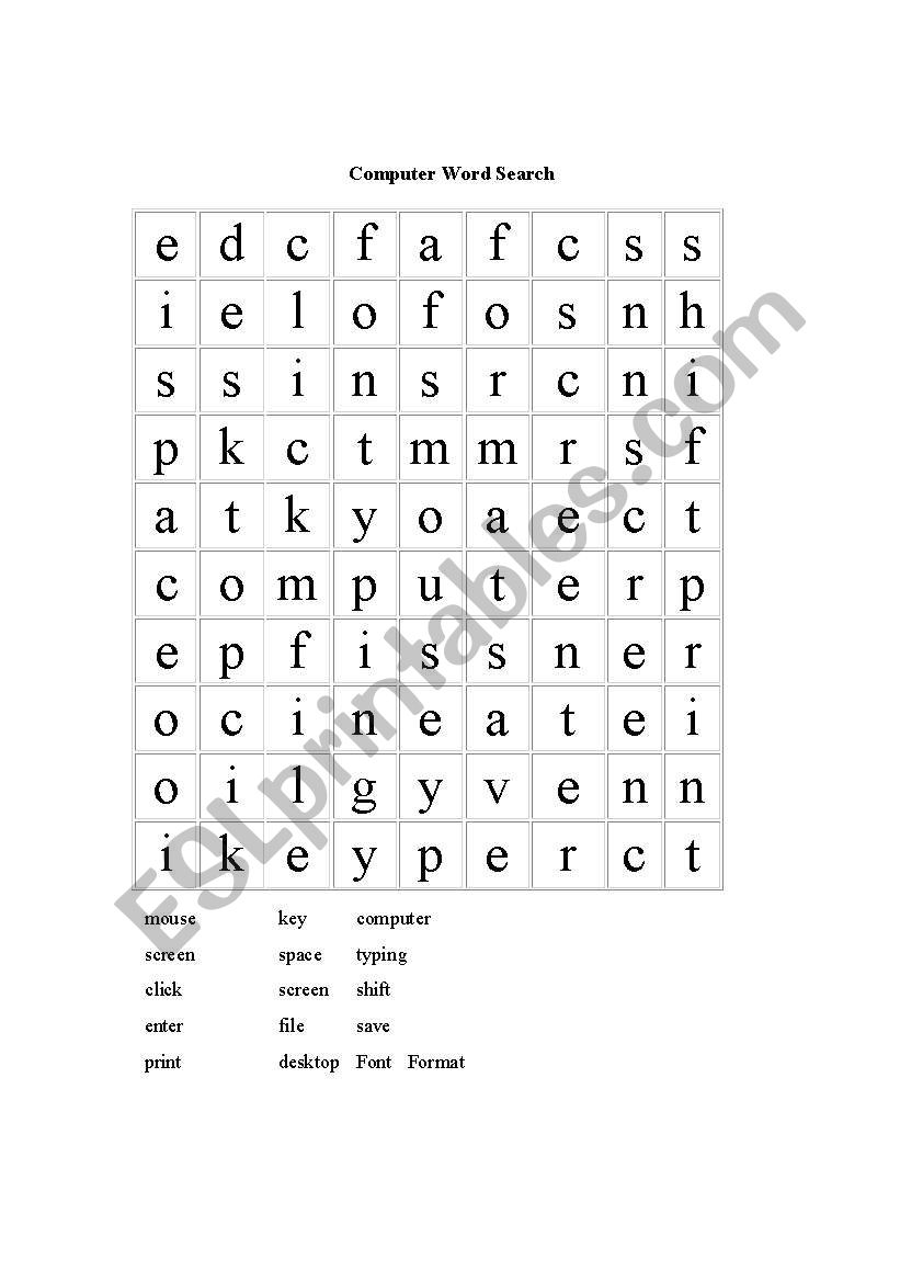 Computer Terms Word Search Printable