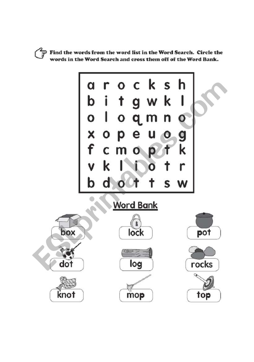 English Worksheets Phonics Word Search