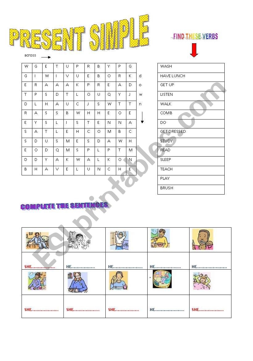 English Worksheets Present Simple Wordsearch