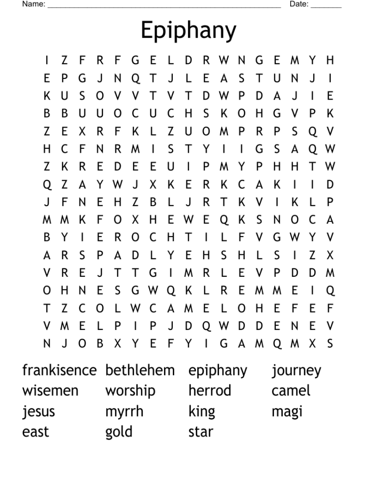 Epiphany Word Search WordMint