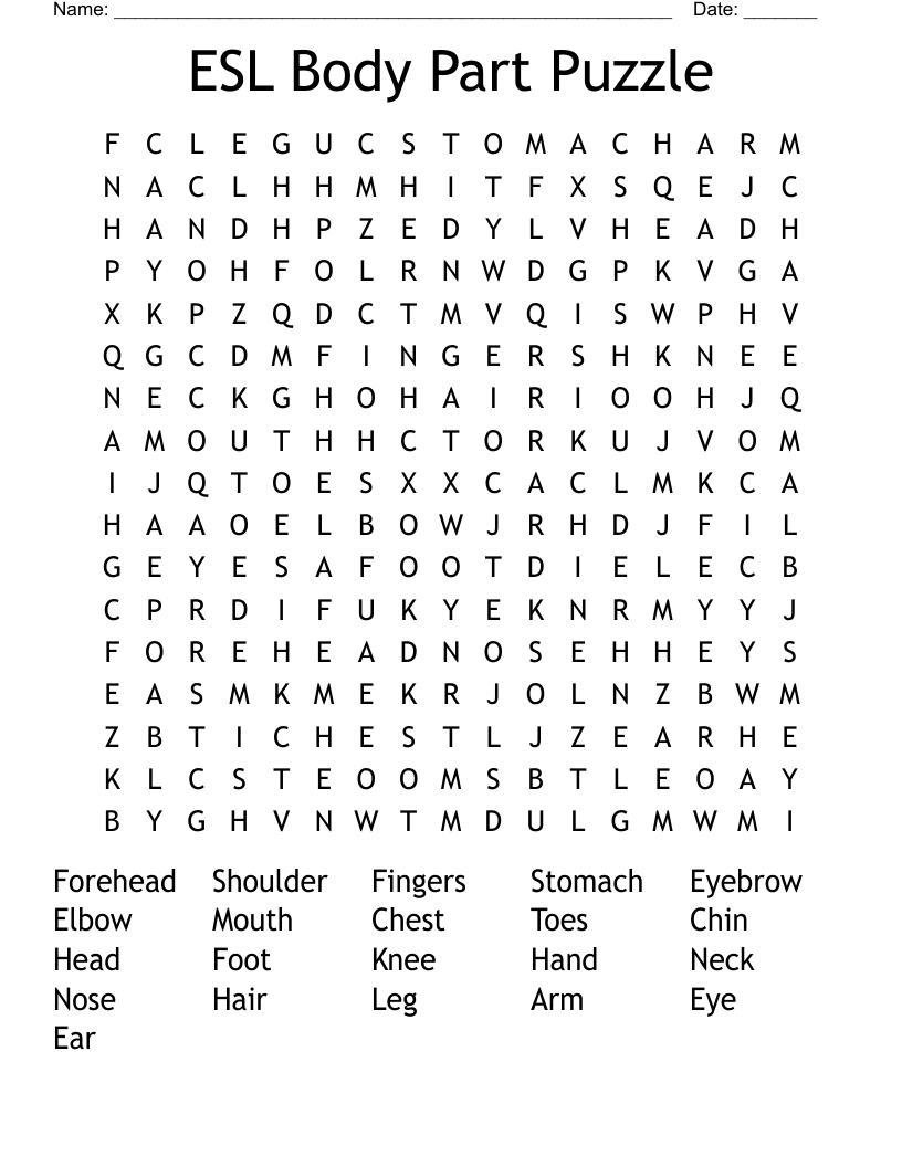 ESL Body Part Puzzle Word Search WordMint