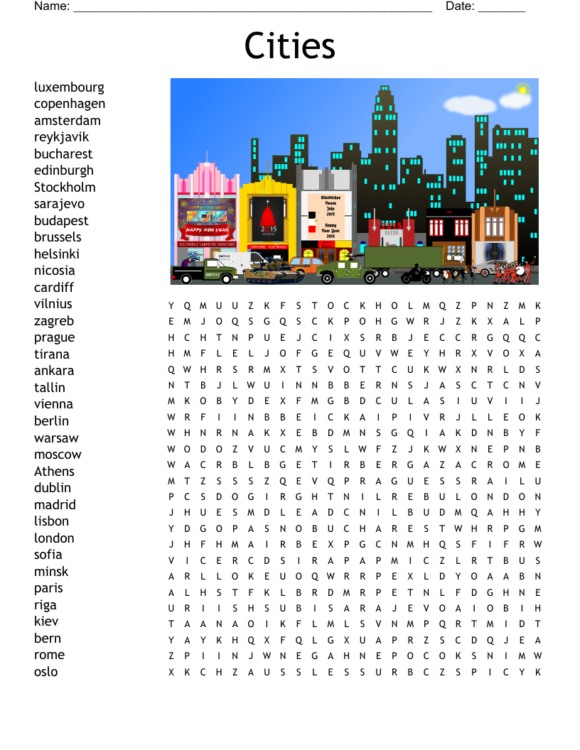 European Capital Cities Word Search WordMint