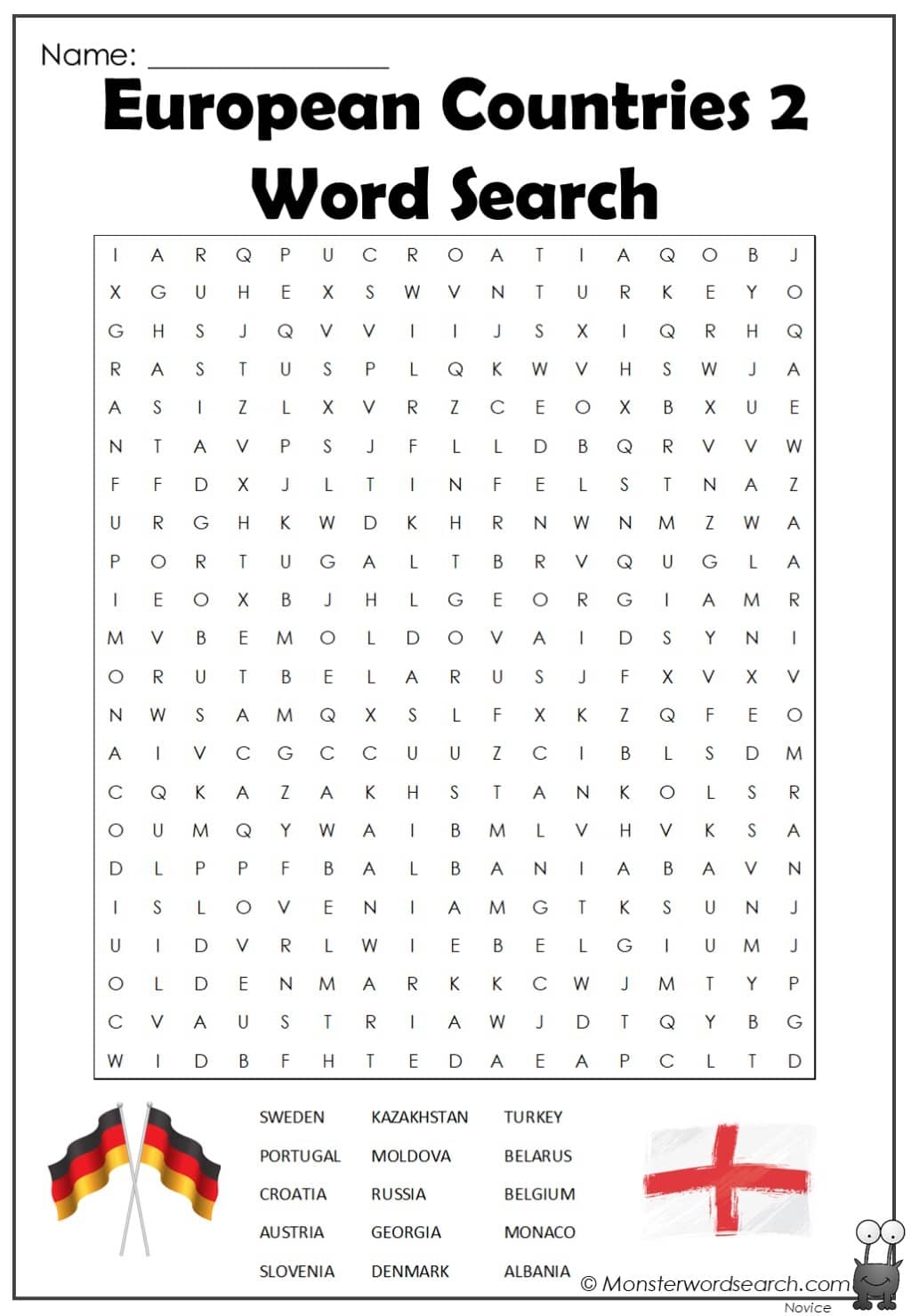 European Countries 2 Word Search Monster Word Search