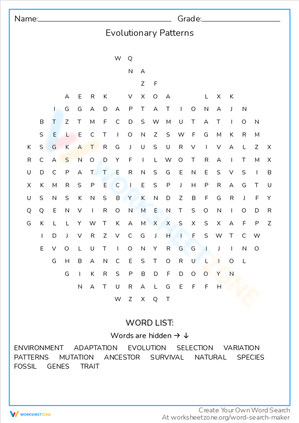 Evolution Word Search