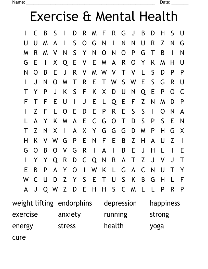 Exercise U0026 Mental Health Word Search WordMint