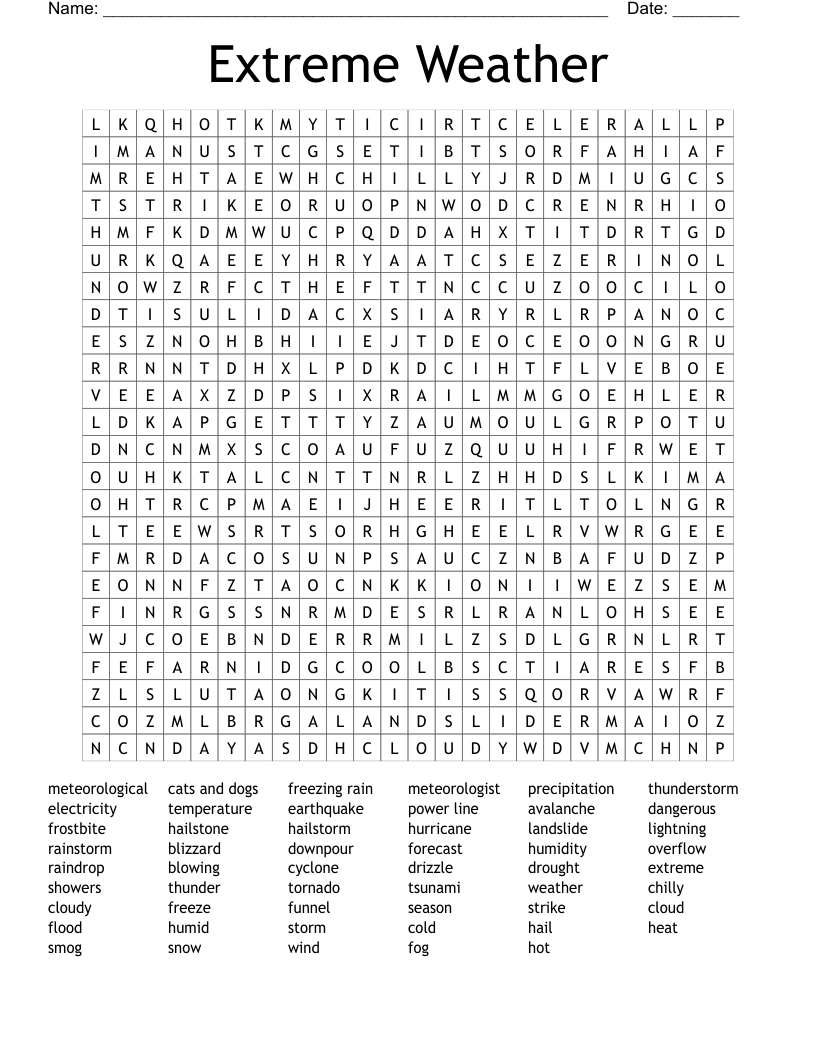Extreme Weather Word Search WordMint